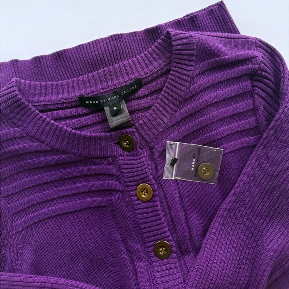 NWOT Marc by Marc Jacobs Violet Purple Silk Blnd Cardigan Sweater Gold Buttons M - Picture 1 of 8
